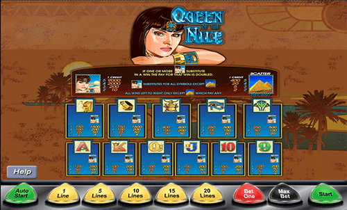 Royal Gamble Game Queen of the Nile Slot Paytable