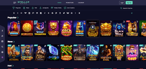 Game Selection at Stellar Spins Casino