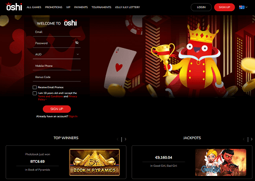 oshi casino homepage