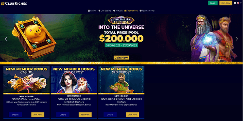 Club Riches Casino Bonuses Screenshot