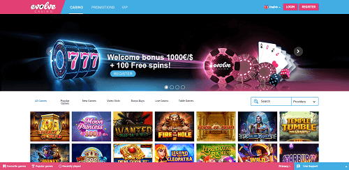 Evolve Mobile Casino Site Evolve Mobile Casino Lobby Screen