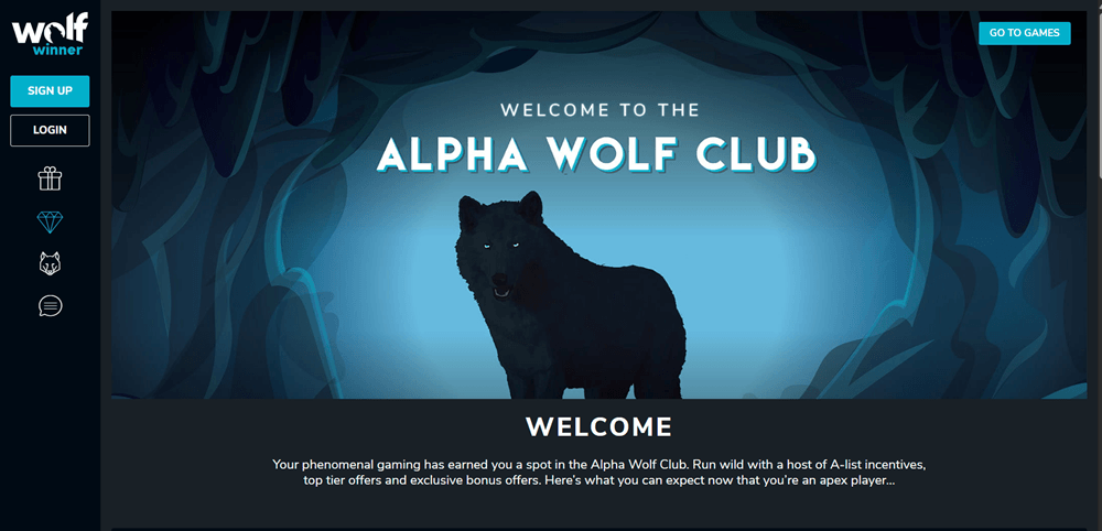 Wolf Winner online casino VIP package wolf winner alpha wolf club for VIP players is the main attraction.